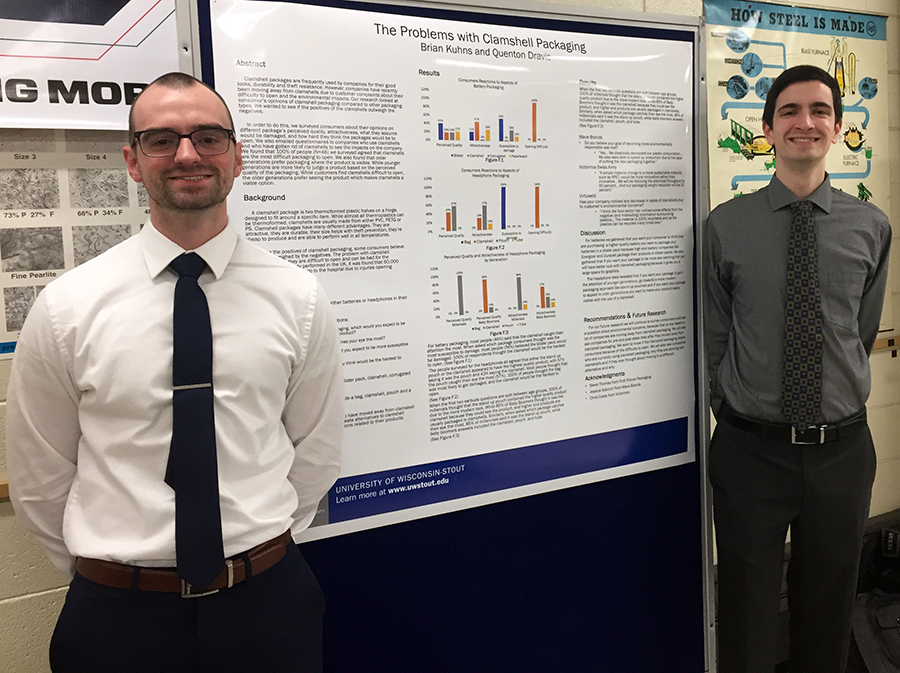 Quenton Dravis, at left, and Brian Kuhns, both recent UW-Stout packaging graduates, studied how different generations respond to packaging.