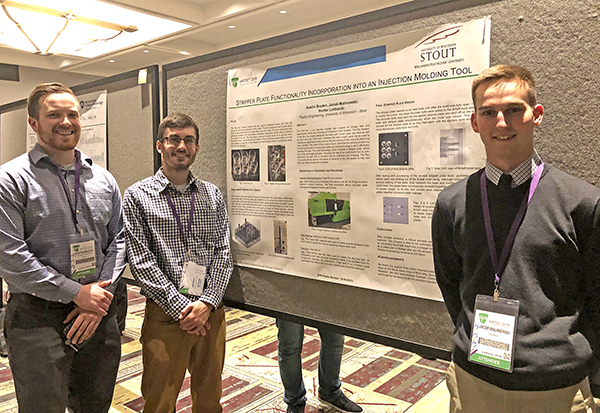 From left, Austin Braden, Hunter Lorbiecki and Jacob Malinowski present their Bio-Tray research project,