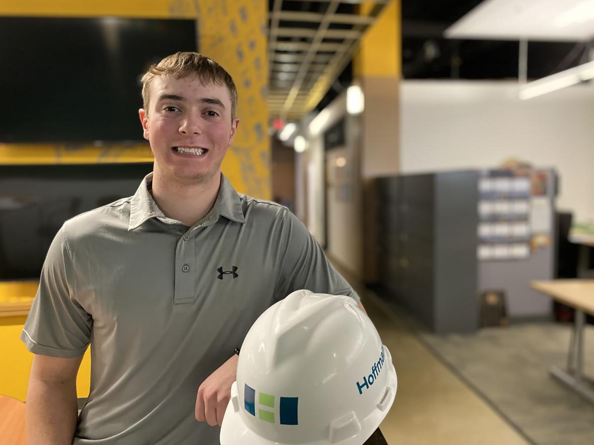 UW-Stout construction major Isaiah Hoyord is interning this summer on a building project at his former high school, Iola-Scandinavia.