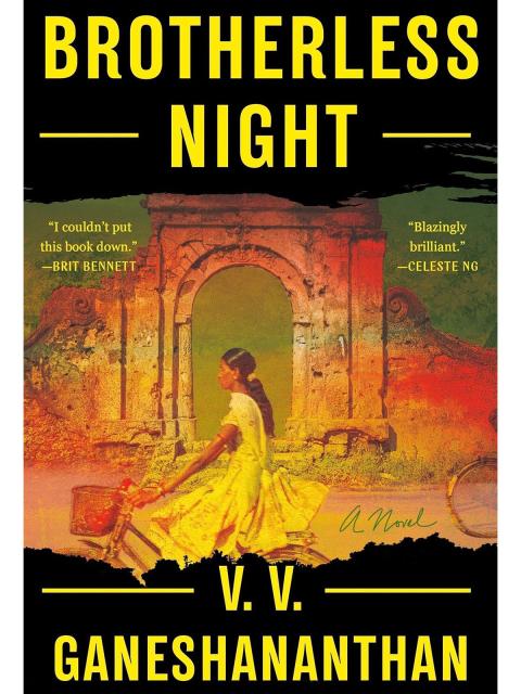 Cover art of a girl on a bicycle for the novel Brotherless Night